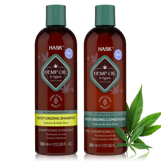 White Smoke HASK HEMP Hydrating Shampoo + Conditioner Set for All Hair Types, Color Safe, Gluten-Free, Sulfate-Free, Paraben-Free, Cruelty-Free - 1 Shampoo and 1 Conditioner