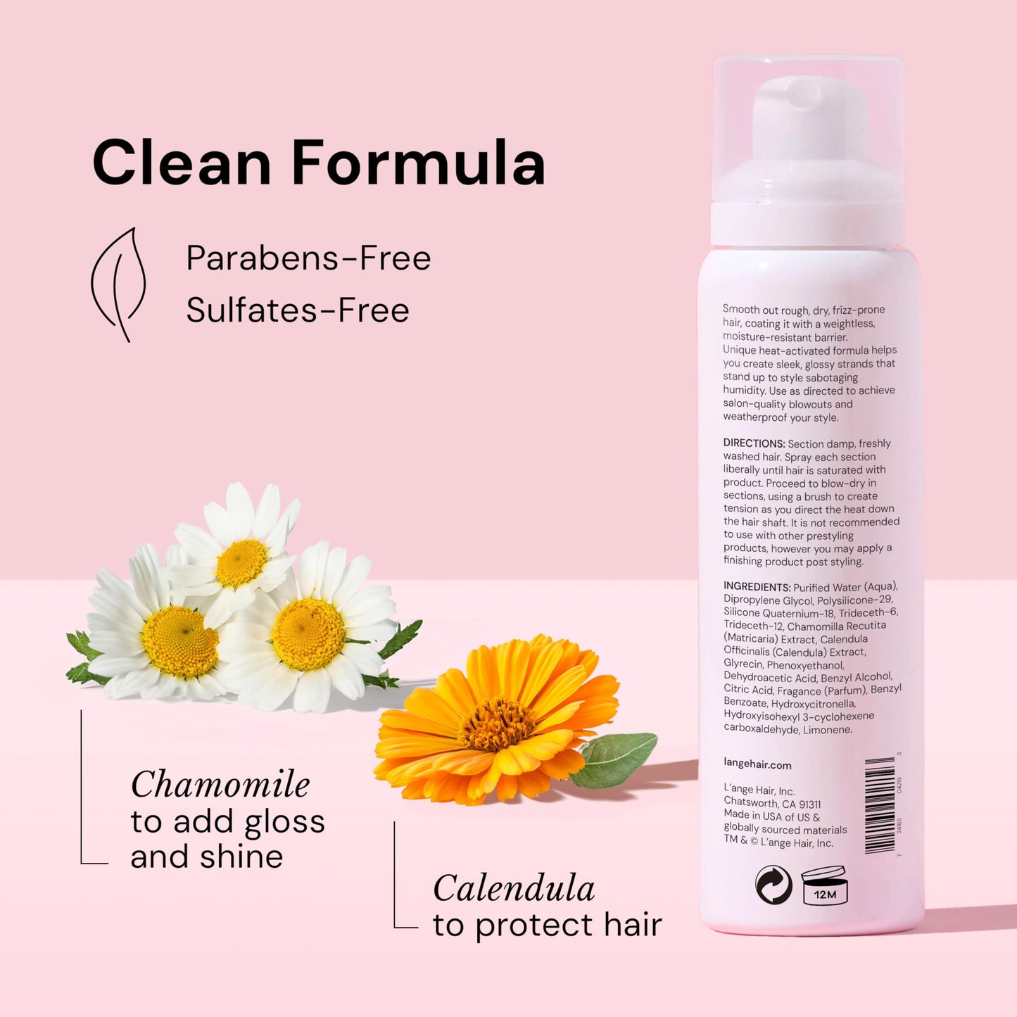 Misty Rose L'ANGE HAIR Glass Hair Heat Protectant Spray | Anti-Frizz Blow Dry Mist | Long Lasting Hold & Shine | Humidity Protection | Thermal Heat Protection Spray | Lightweight Blow Out Primer, 5 fl oz Bottle