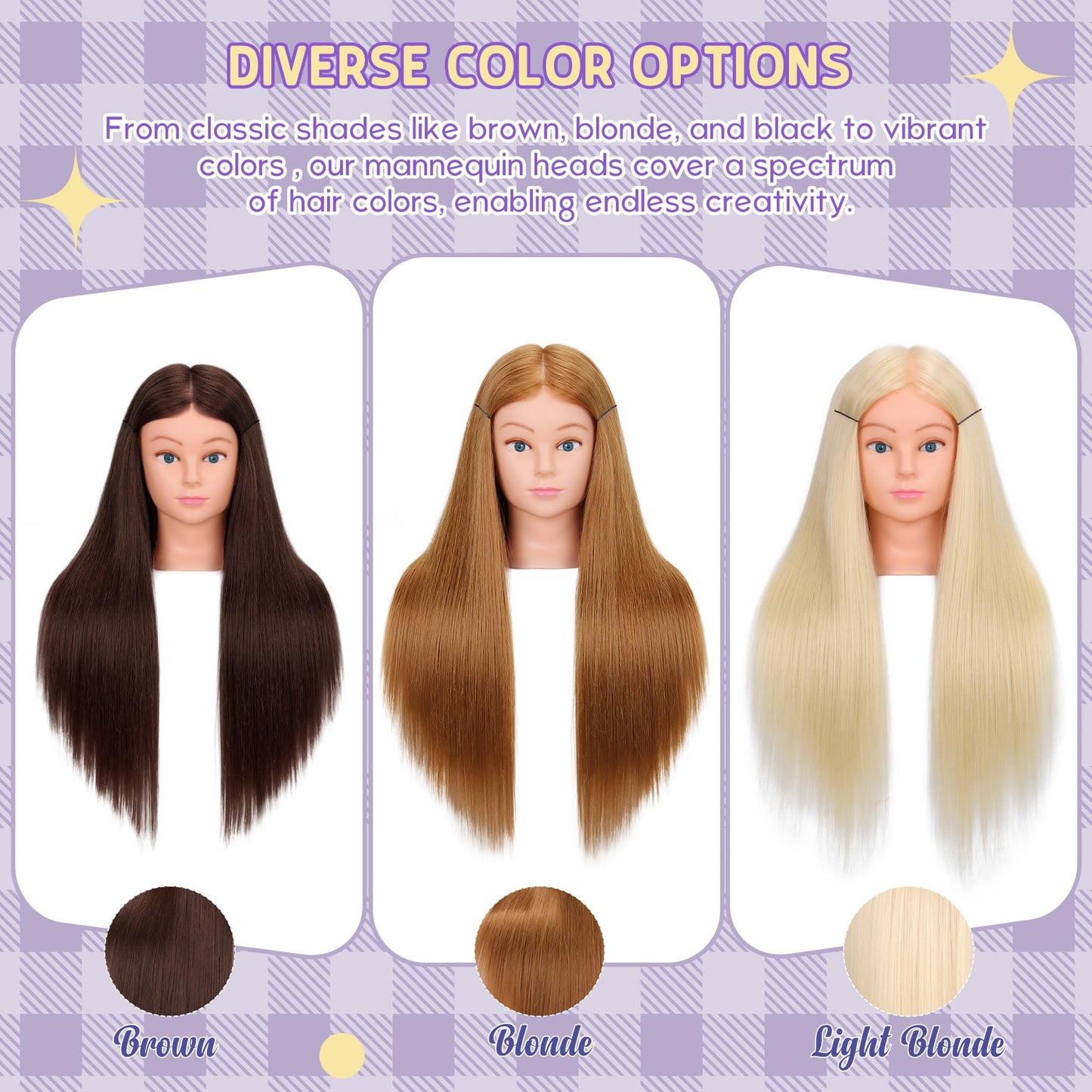 White Smoke Mannequin Head with 80% Real Hair for Cosmetology, 26-28" Light Brown Hairdresser Training Head with Clamp Holder and Tool (Blonde)