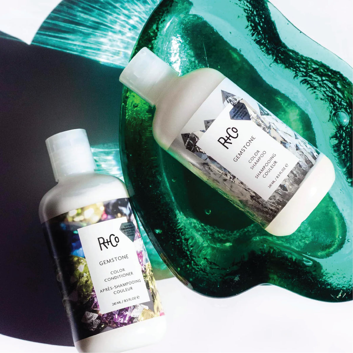 White Smoke R+Co Travel Size Shampoo and Conditioner