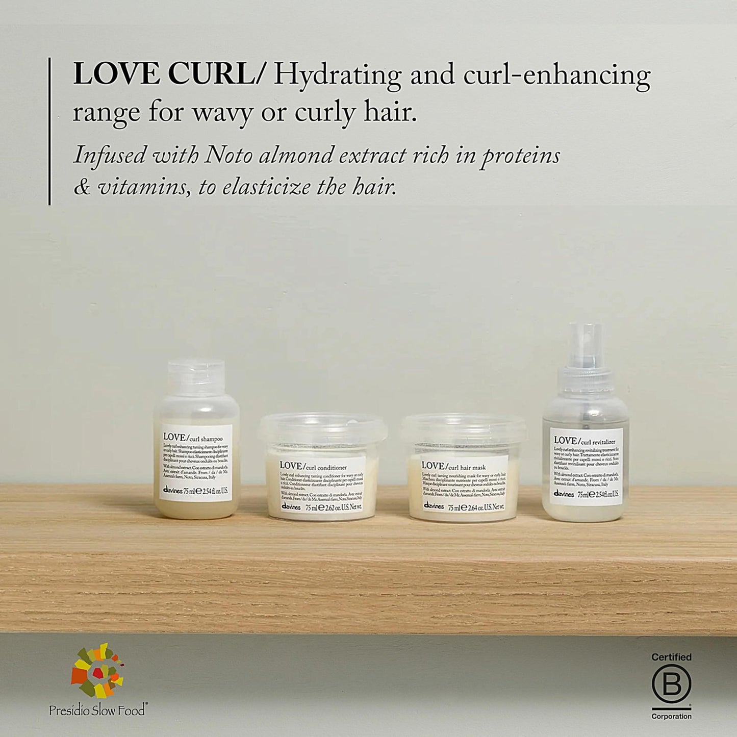 Gray Davines LOVE Curl Conditioner, Enhancing Taming Protein-Rich Formula for Wavy and Curly Hair - Elasticizing Treatment Gives Softness & Volume with Almond Extract, Travel Size, 2.54 Fl Oz
