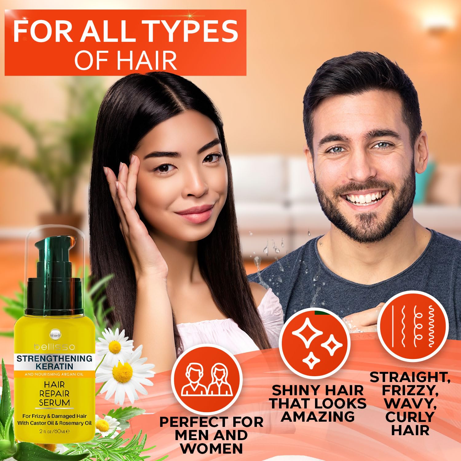 Navajo White Keratin Hair Serum - Heat Protection Treatment and Anti Frizz Control - Protectant Oil and Straightener for Frizzy and Damaged Split Ends - Smoothing Products for Shine, Advanced Care for Women