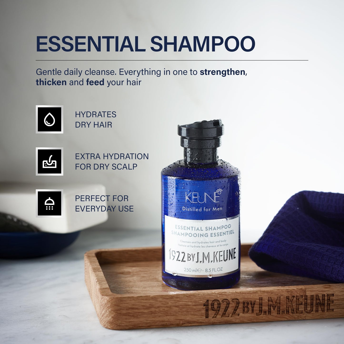White Smoke 1922 by J.M. Keune Essential Shampoo, Multi-Use Cleanser, Beard Wash & Body Wash for Men, 8.5 Fl Oz