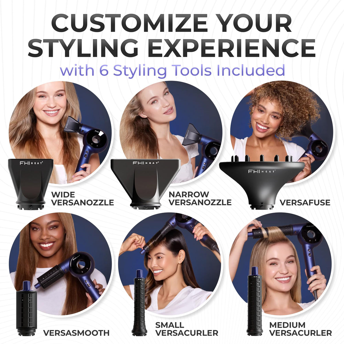White Smoke FHI Heat VersaSphere Pro Air 6-in-1 Multi Styler Hair Dryer w/Attachments