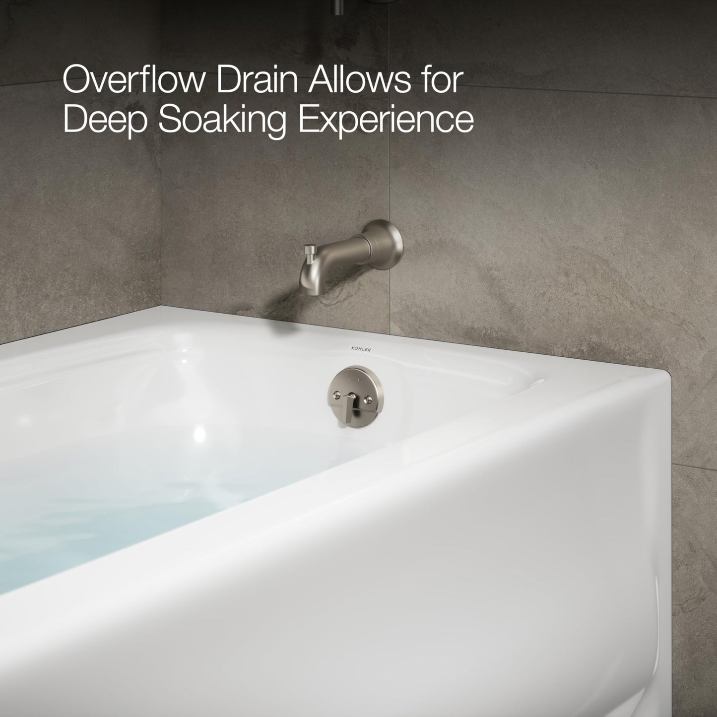 Gray KOHLER 1150-RA-0 Bancroft 60" x 32" Acrylic Alcove Bathtub with Integral Flange and Right Hand Drain, Integral Apron, White