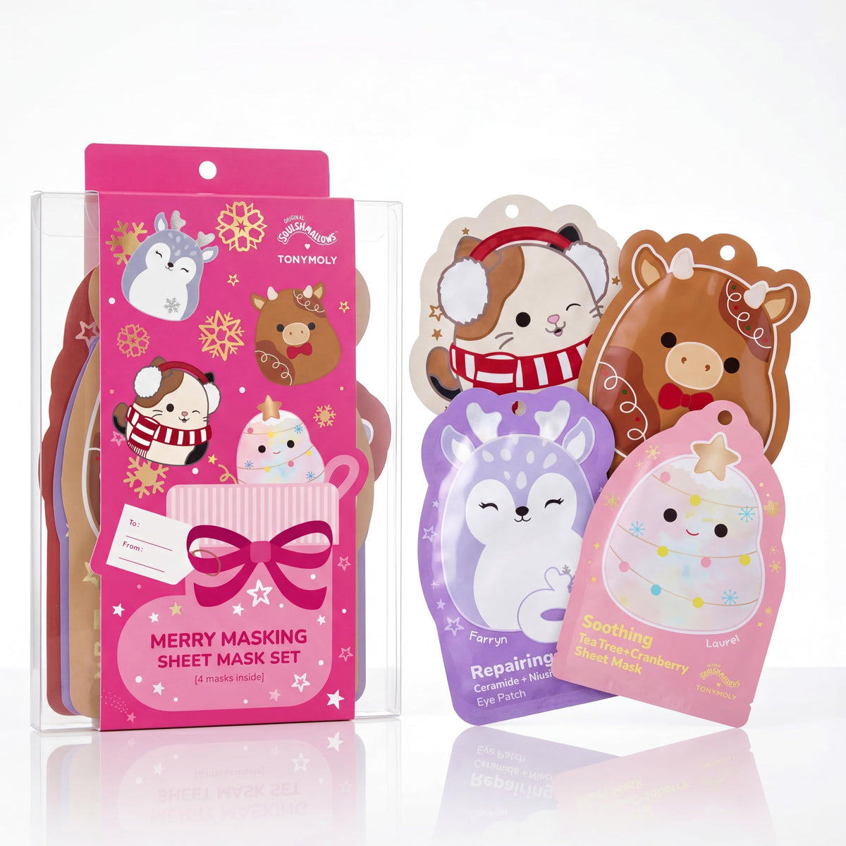 White Smoke TONYMOLY x Squishmallows Merry Masking Face, Eye & Foot Mask 4-Piece Set