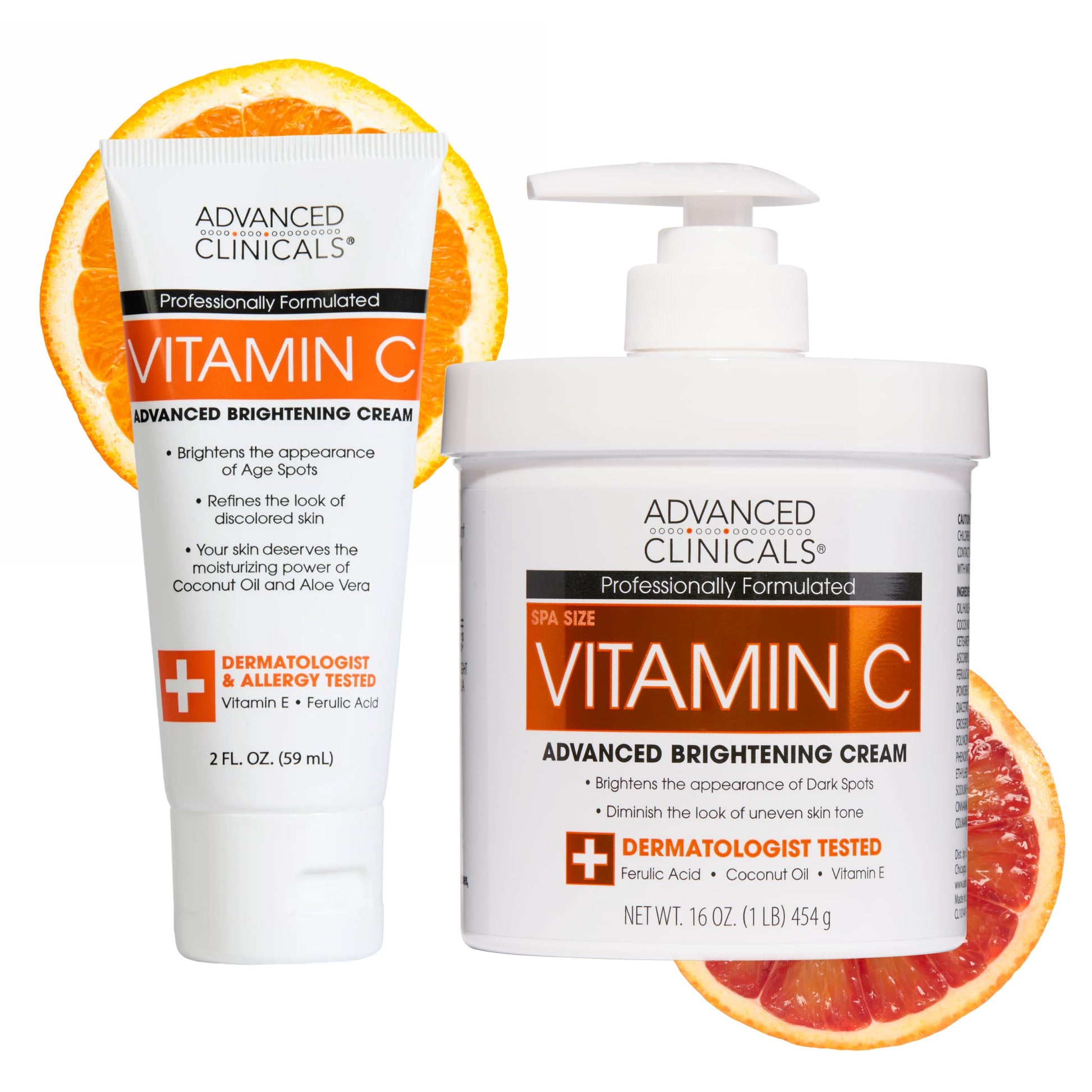 White Smoke Advanced Clinicals Vitamin C Cream Visibly Brightening Body Lotion | Vitamin C Moisturizer Skin Care Body Cream For Women & Men Visibly Improves Look Of Dark Spots & Uneven Skin Tone, W/Travel Size