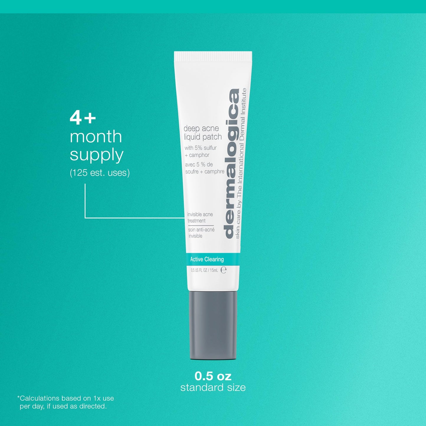 Light Sea Green Dermalogica Deep Acne Liquid Patch, Sulfur Acne Treatment with Niacinamide, Invisible Spot Treatment for Blemish-Prone Skin – 0.5 fl oz