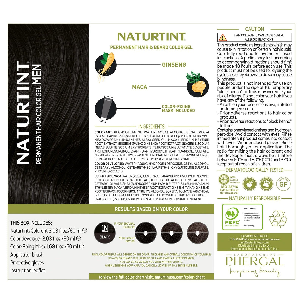White Smoke Naturtint Mens Permanent Hair Color for Hair Beard and Mustache (1N Black)