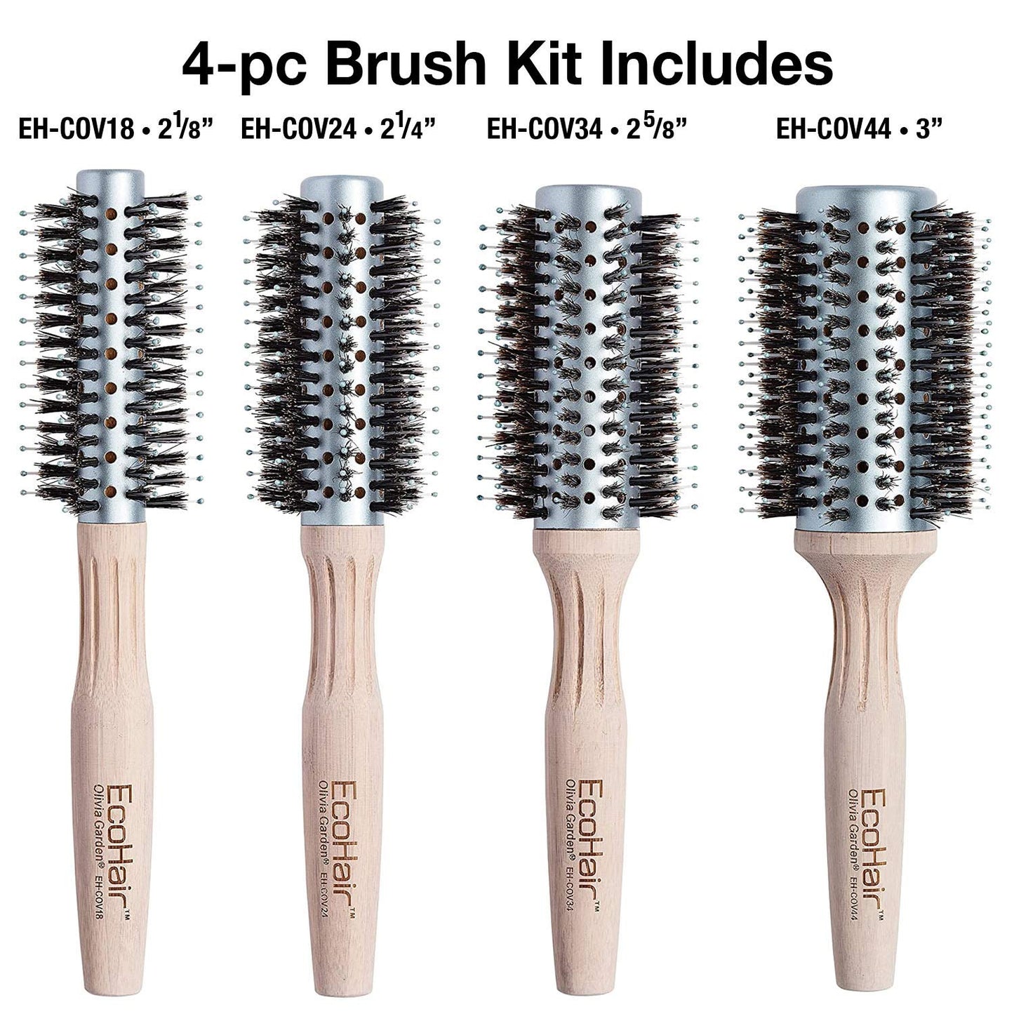 White Smoke Olivia Garden EcoHair Combo Vent Round Bamboo Hair Brush EH-BOX01