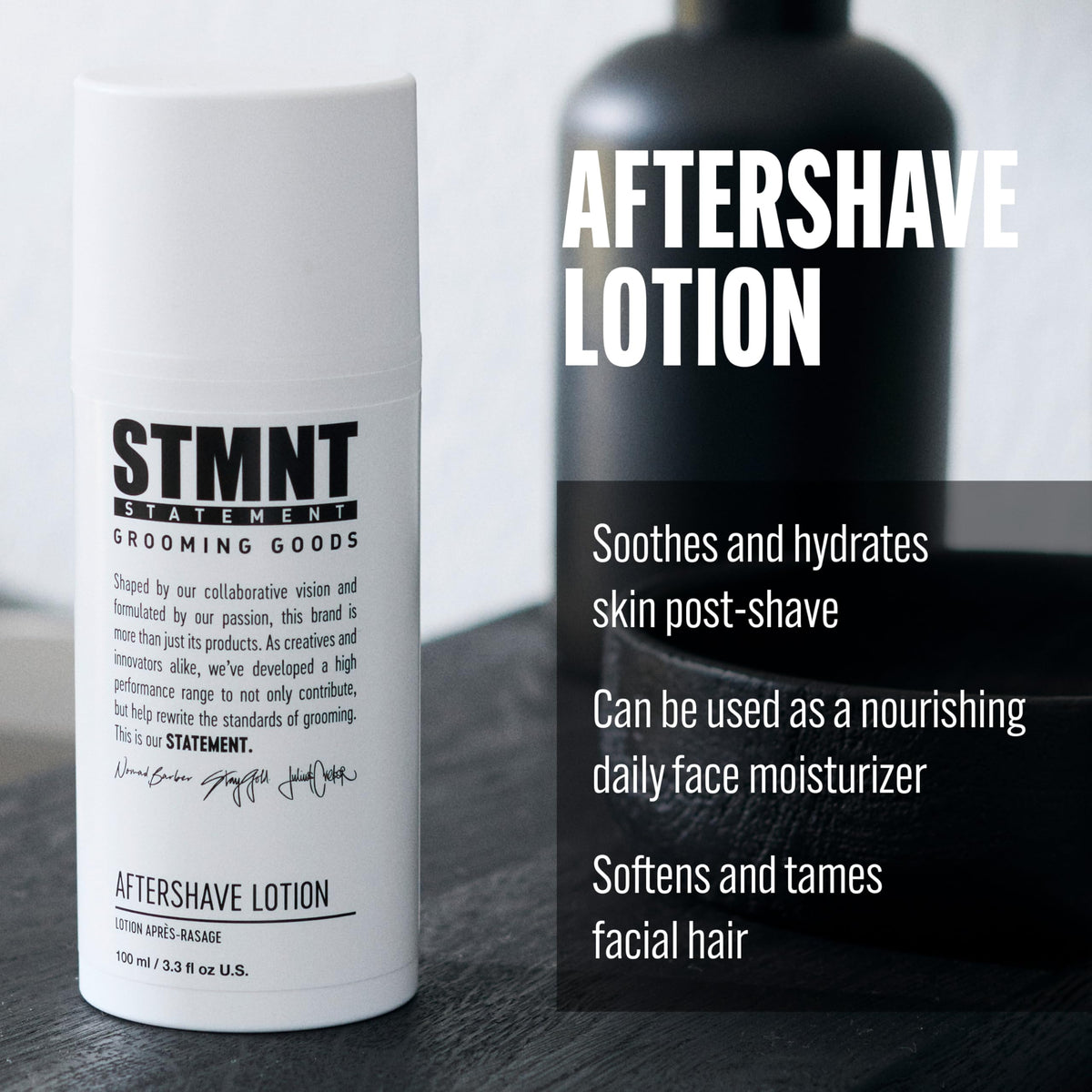 Black STMNT Grooming Goods Aftershave Lotion, 3.3 oz | Balances and Refreshes Skin | Moisturizes Skin up to 24 hours