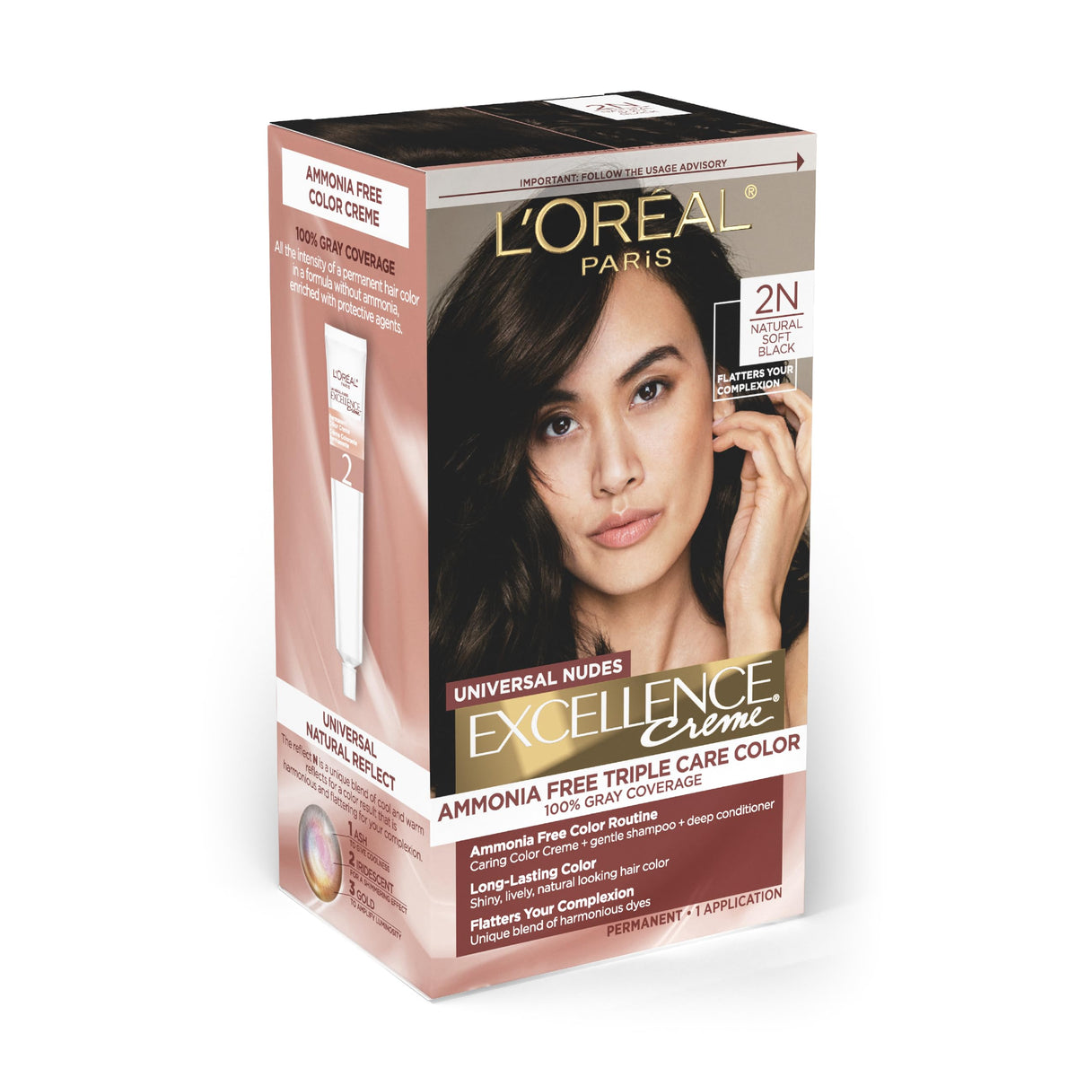 White Smoke L’Oreal Paris Excellence Universal Nudes Hair Color, 2N Natural Soft Black
