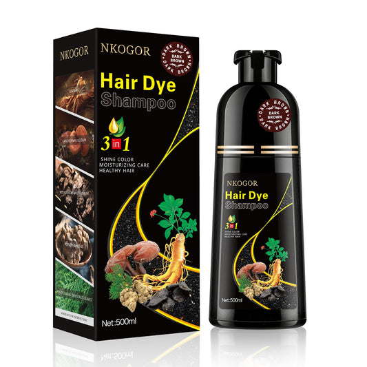Black NKOGOR Hair Dye Shampoo 3 in 1 Grey Coverage, Hair Dye Semi-Permanent Hair Color Shampoo for Women Men, Hair Color Herbal Ingredients Natural, Argan Oil, Olive Oil and Turmeric (Dark Brown)