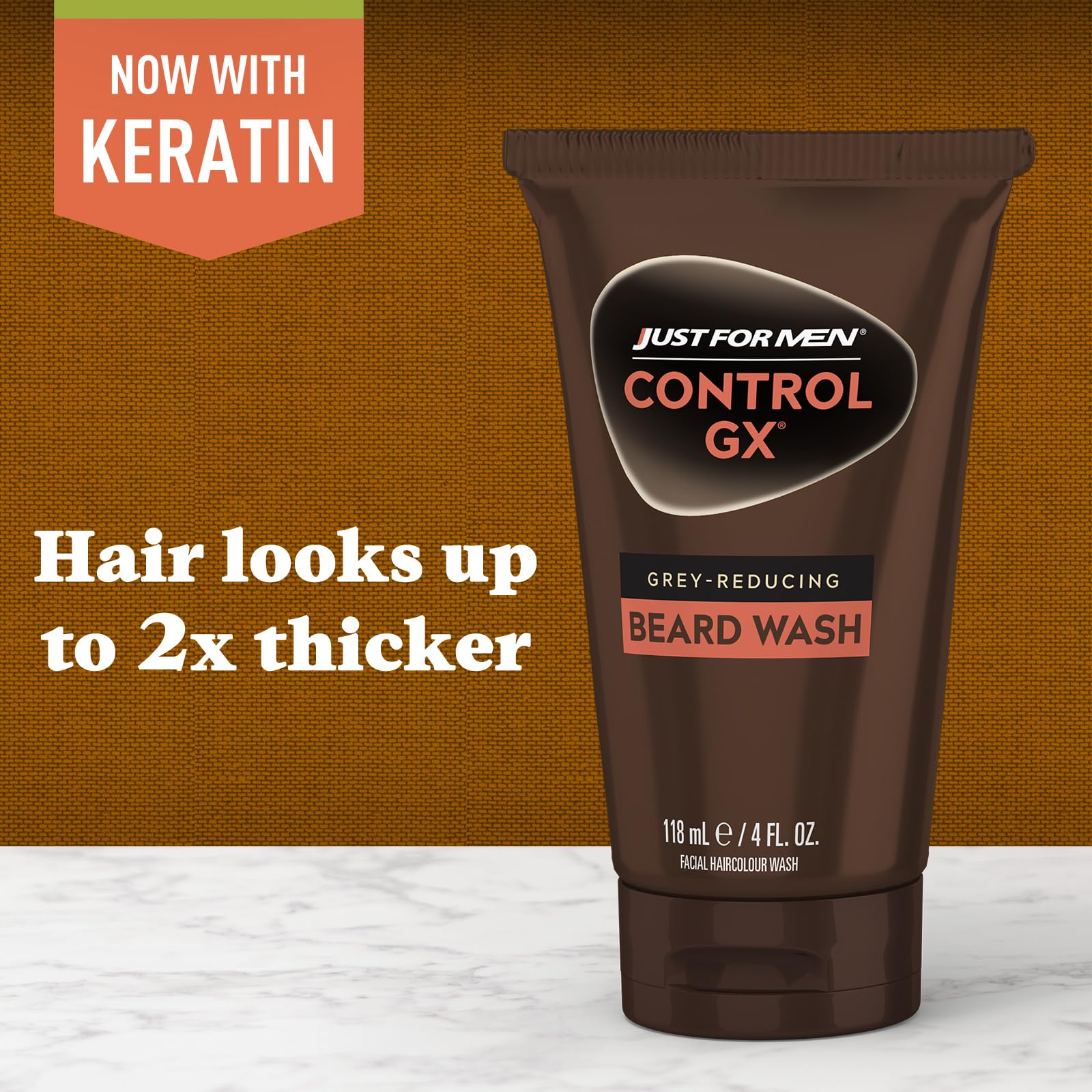 Saddle Brown Just for Men Control GX Grey Reducing Beard Wash Shampoo with Keratin, Gradually Colors Mustache and Beard, Leaves Facial Hair Thicker Softer and Fuller, 4 Fl Oz - Pack of 1 (Packaging May Vary)