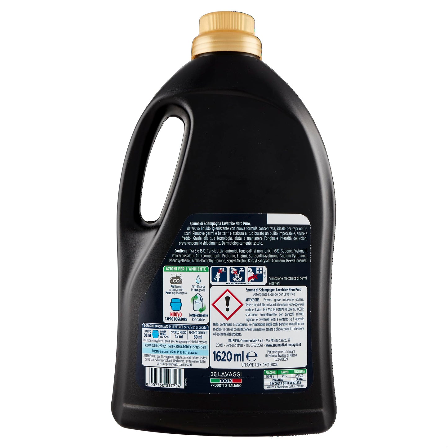 White Smoke Spuma di Sciampagna Nero Puro Liquid Laundry Detergent for Blacks and Dark Colors, 1620 ml, 36 Washes