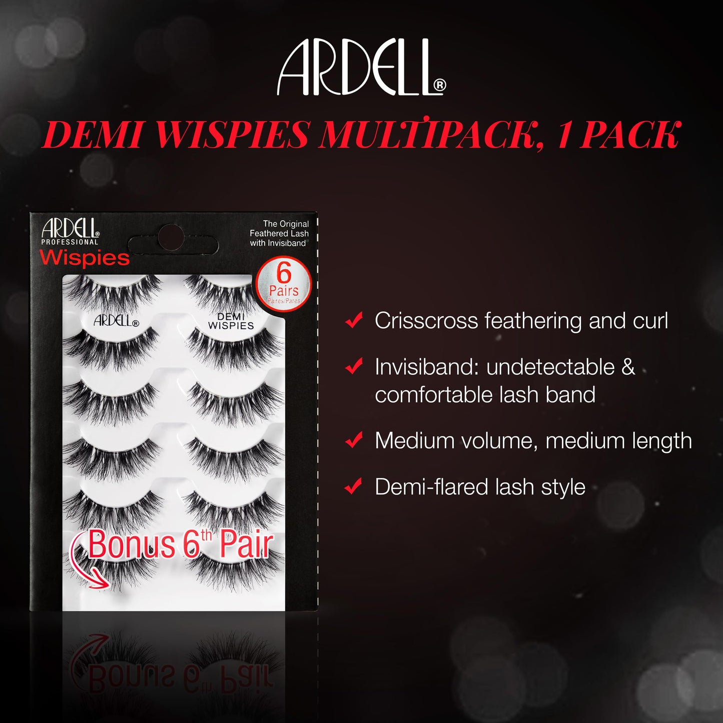 Black Ardell Demi Wispies Eyelashes – Multi-Dimensional, Eyelashes Natural Look, 6 Pairs