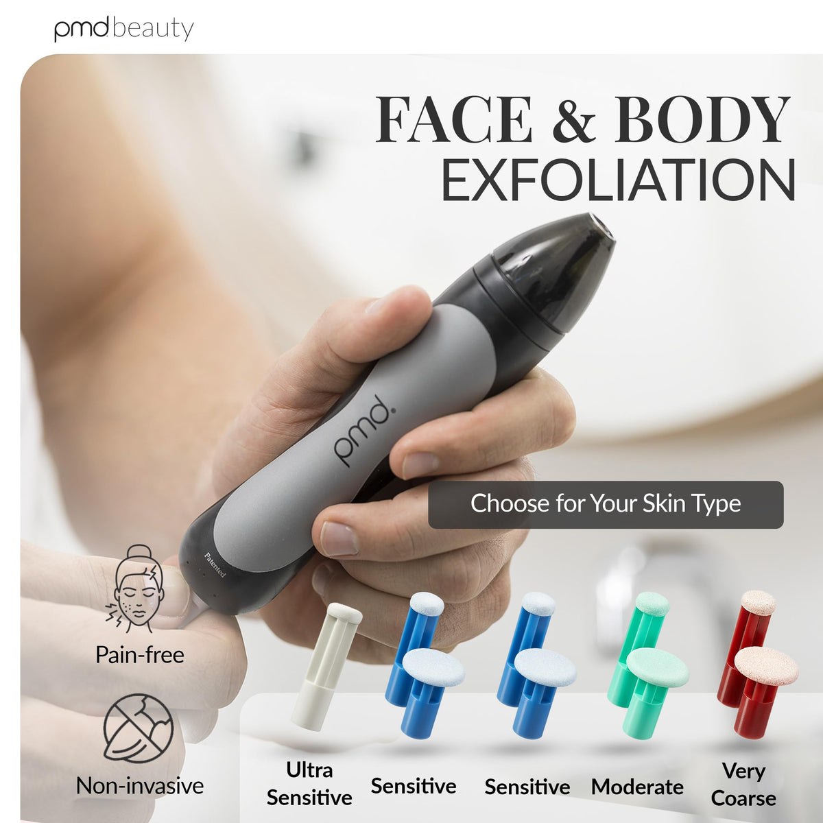 White Smoke PMD Beauty Personal Microderm Man - At-Home Microdermabrasion Machine with Kit for Face & Body - Exfoliating Crystals and Vacuum Suction for Bold and Striking Skin
