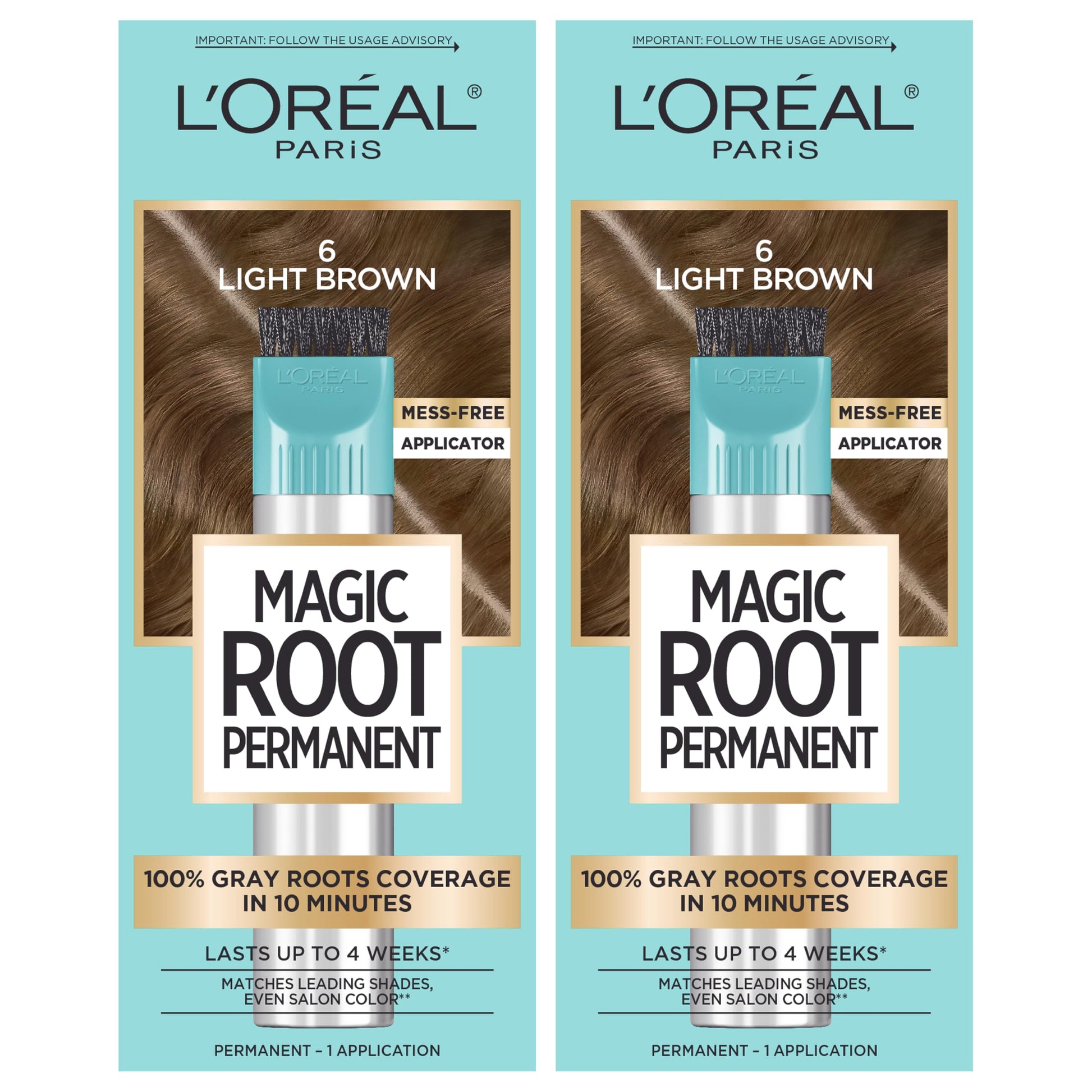 Light Blue L’Oréal Paris Magic Root Permanent Hair Color, 10 Minute Root Coloring Kit with 100% Gray Hair Coverage, 6 Light Brown, 2 Count