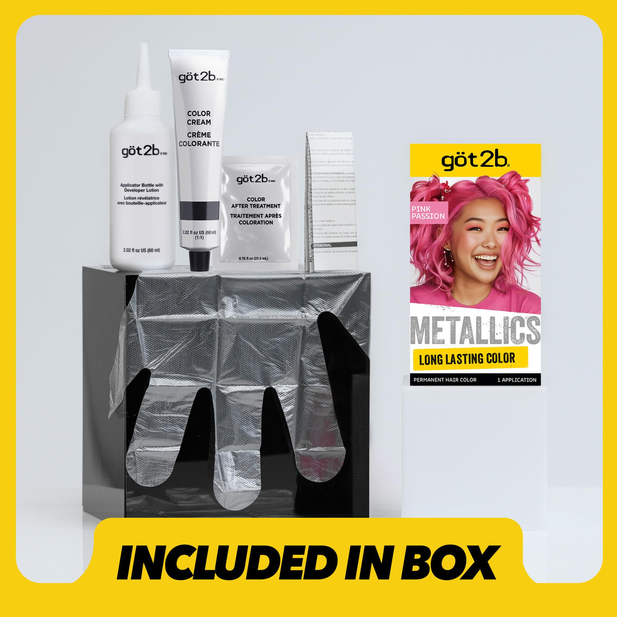 Light Gray got2b Metallics Permanent Hair Color, M87 Pink Passion, 4.46 Fl Oz