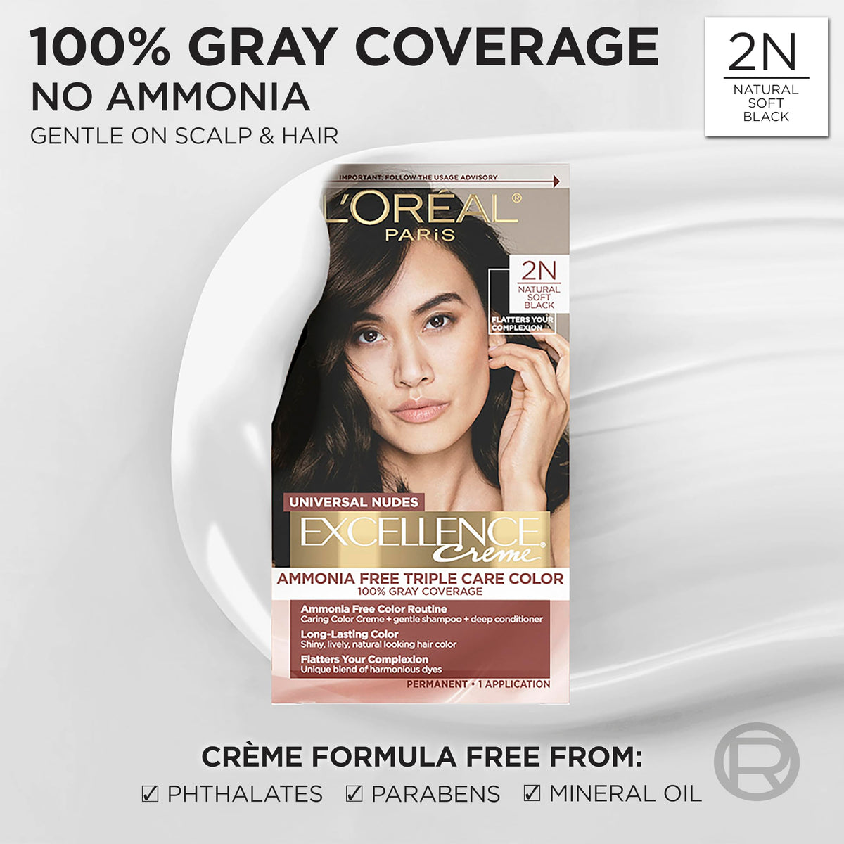 Lavender L’Oreal Paris Excellence Universal Nudes Hair Color, 2N Natural Soft Black