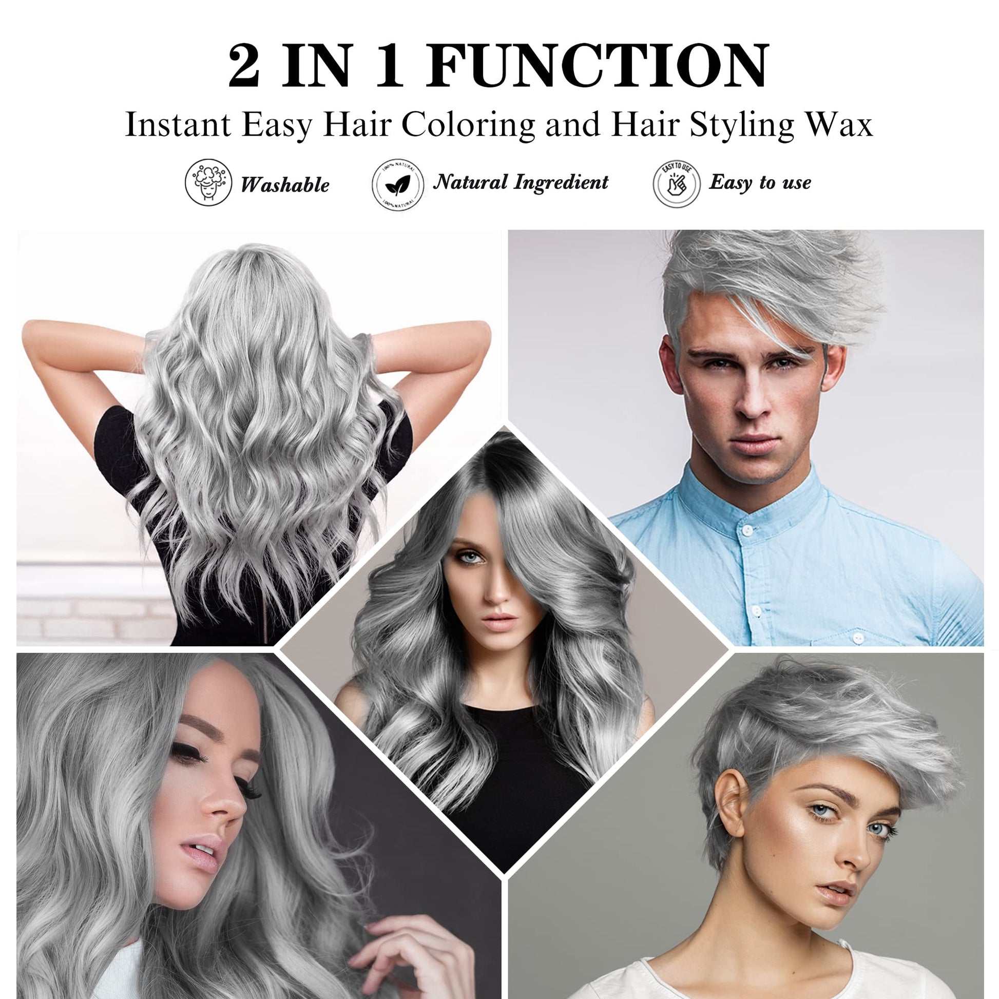 White Smoke Mifeloy Temporary Silver Gray Hair Spray Color Wax 4.23 oz, Instant Natural Hairstyle Cream Dye, Disposable Coloring Mud for Men Women Youth, Grey Styling Pomades, Party Cosplay DIY Halloween