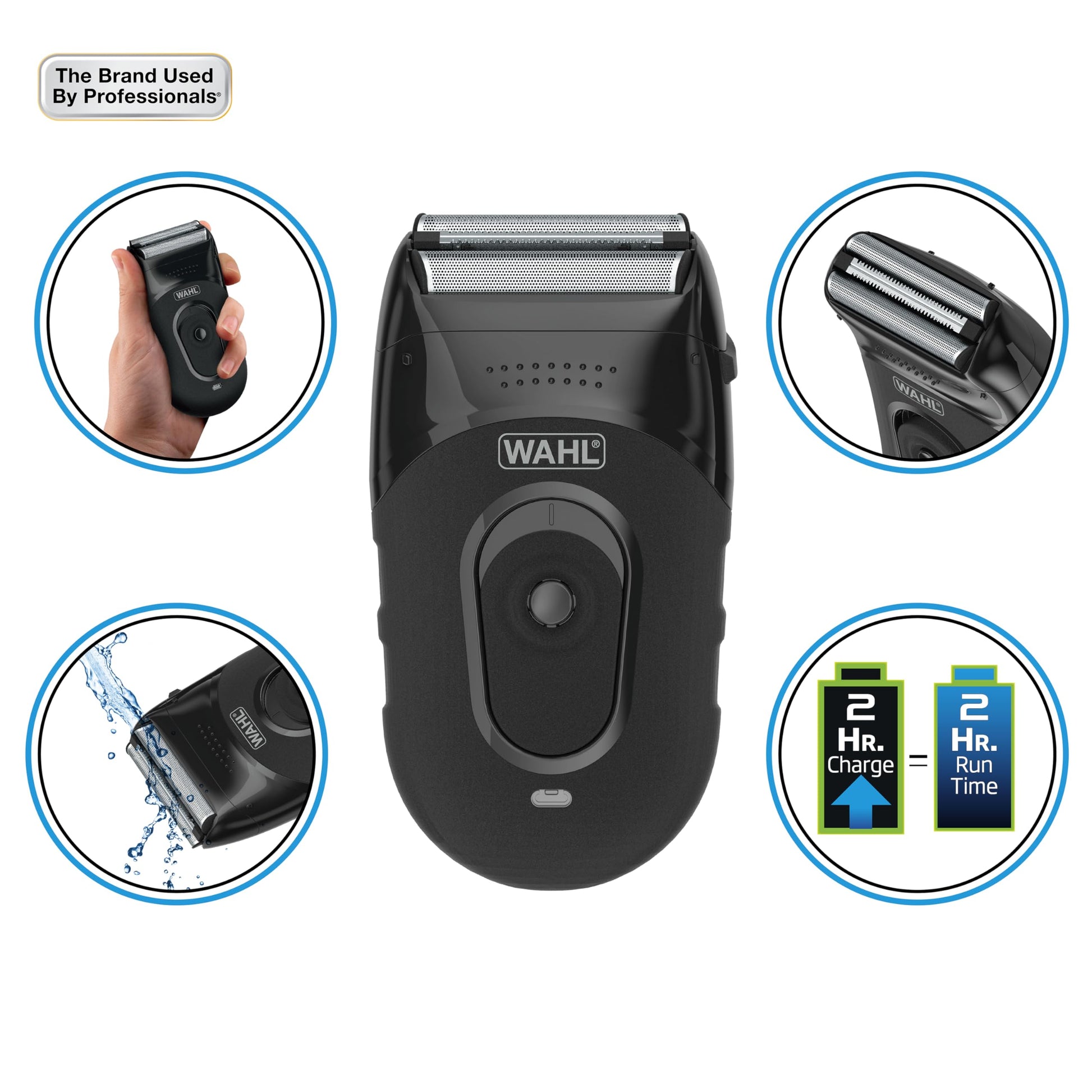 White Smoke Wahl Compact Rechargeable Lithium Ion Shaver Kit with Hygienic Rinseable Foils & Cutter Bar with Dual Flexible Foils That Move with The Contours of Your Face - 7065