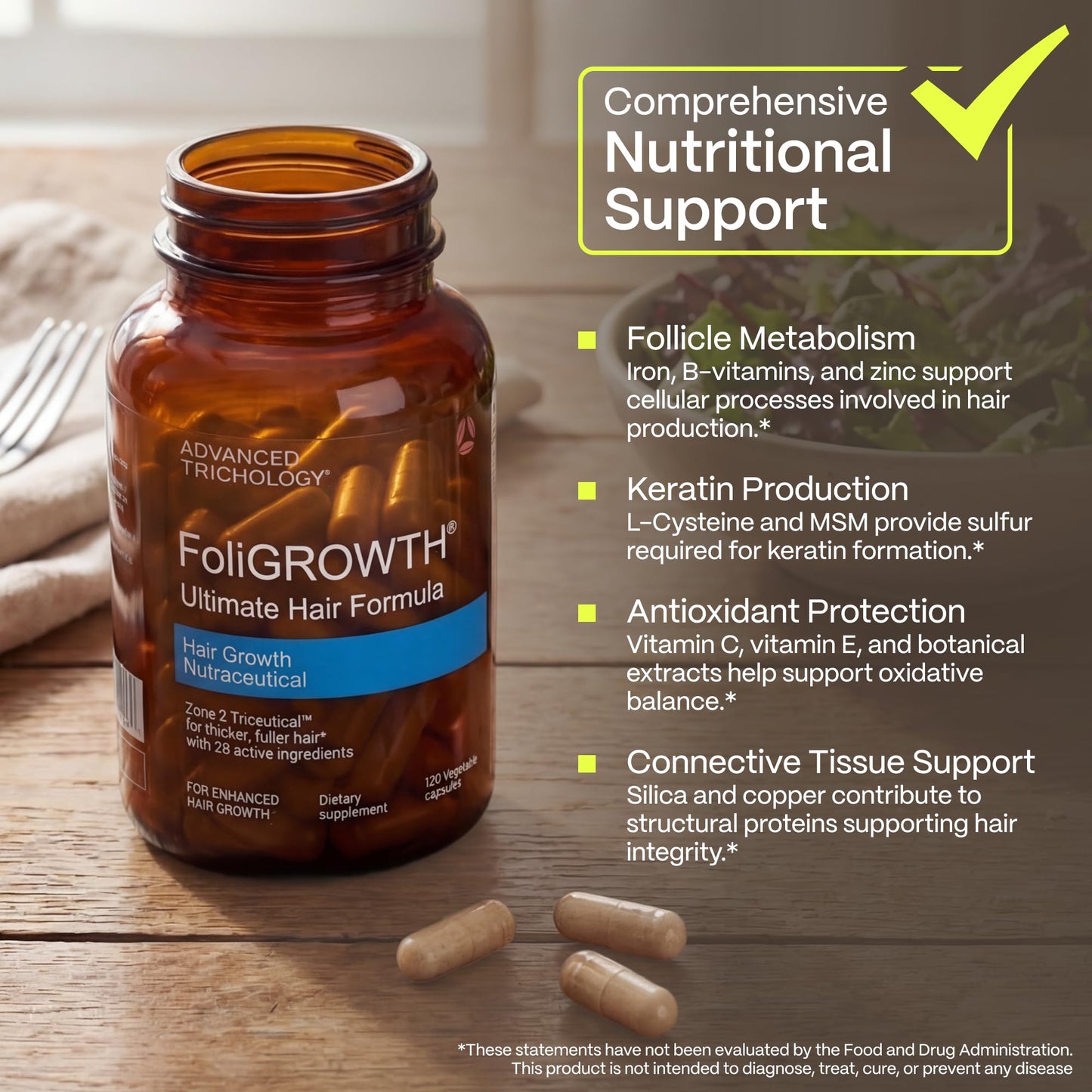 Dark Olive Green FoliGROWTH® Hair Growth Supplement for Women & Men | For Thicker, Fuller Hair | American Hair Loss Association Approved | Supports Thinning Hair