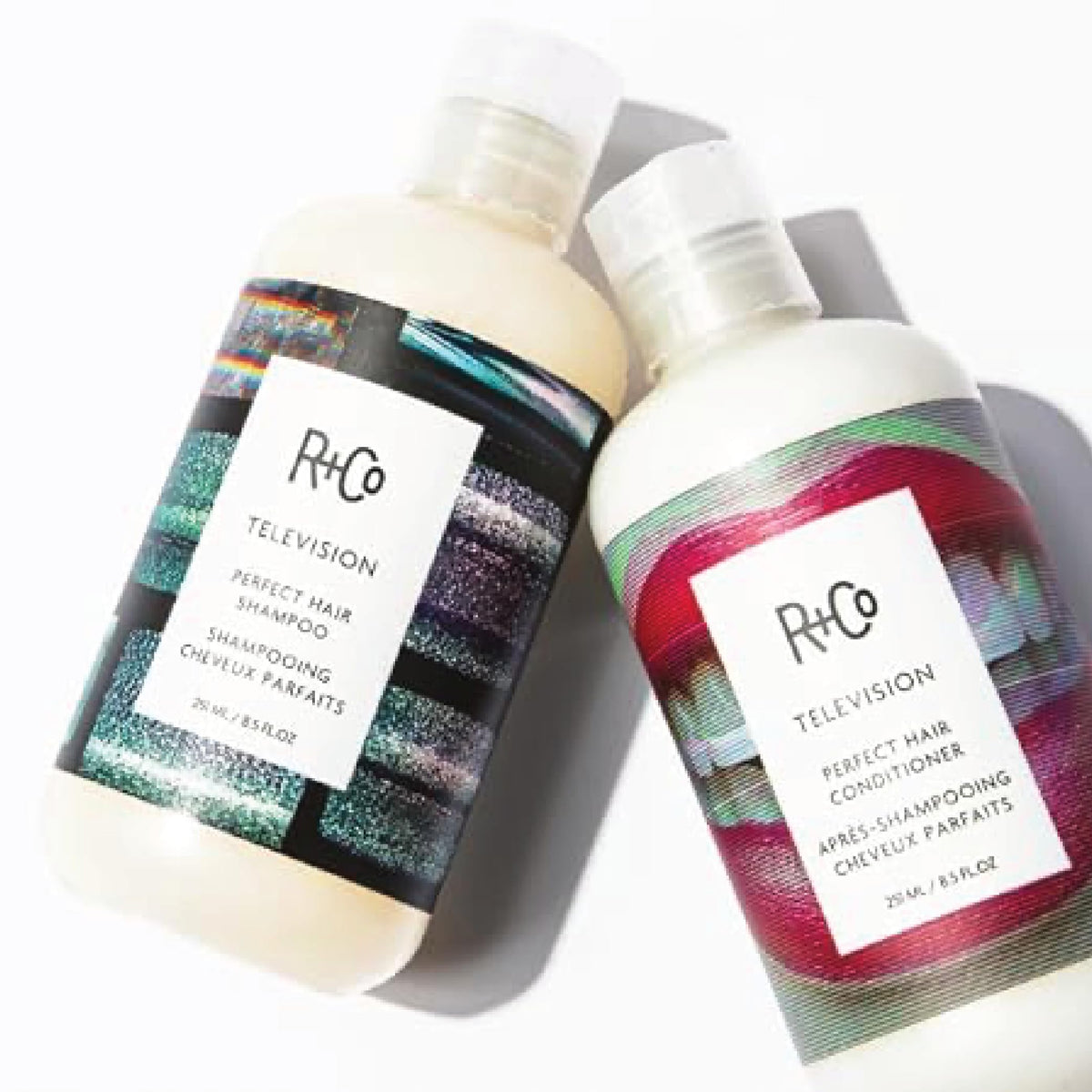 White Smoke R+Co Travel Size Shampoo and Conditioner