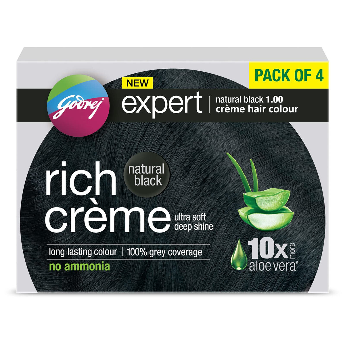 Dark Slate Gray Godrej Expert Rich Crème Hair Colour Shade - Pack of 4 (NATURAL BLACK)