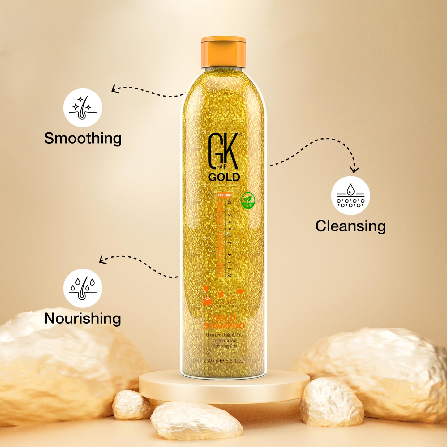 Wheat GK HAIR Gold Shampoo 8.5 Oz Hydrating Hair Cleanser with Aloe Vera and Shea Butter for Dry Damaged Hair Frizz Control Smooth Soft Shine Wild Orchid Fragrance