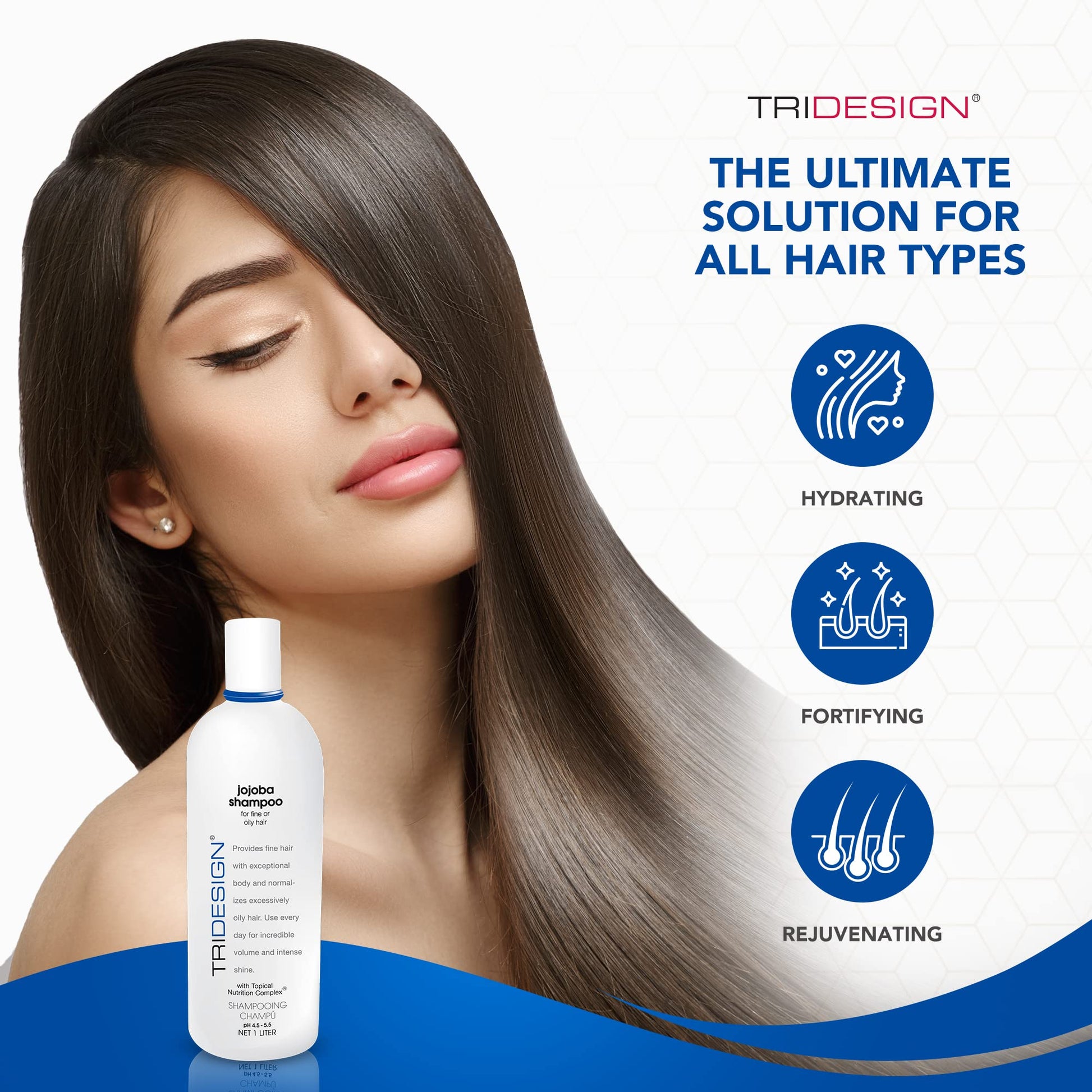 White Smoke TRIDESIGN Moisturizing Shampoo – Anti-Thinning, Growth & Thickening with Jojoba, Panthenol, Collagen, & Henna for Dry, Fine, Oily Hair – 32 oz
