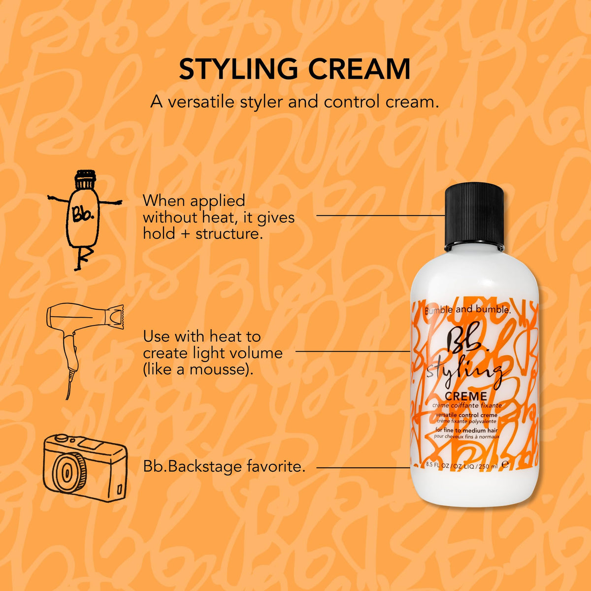 Sandy Brown Bumble and bumble. Hair Styling Cream For Versatile Control | Builds Body, Creates Sleek Looks + Enhances Curls | Air Dry or Heat Style | For Fine to Medium Curly, Wavy, Straight Hair, 8.5 Fl Oz