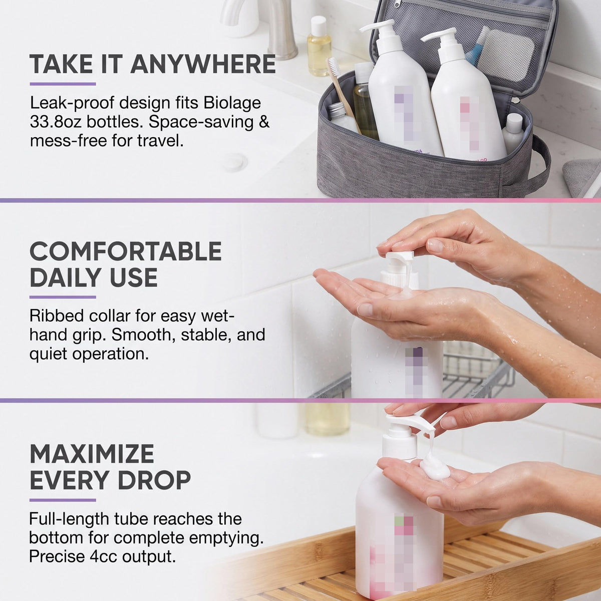 Lavender 2 Pack Liter Pump for Biolage Shampoo and Conditioner 33.8 oz Bottles, Liter Pump for Biolage, Dispensing Pump for Shampoo 1 L/33.8 Fl Oz Bottle Pumps Dispenser