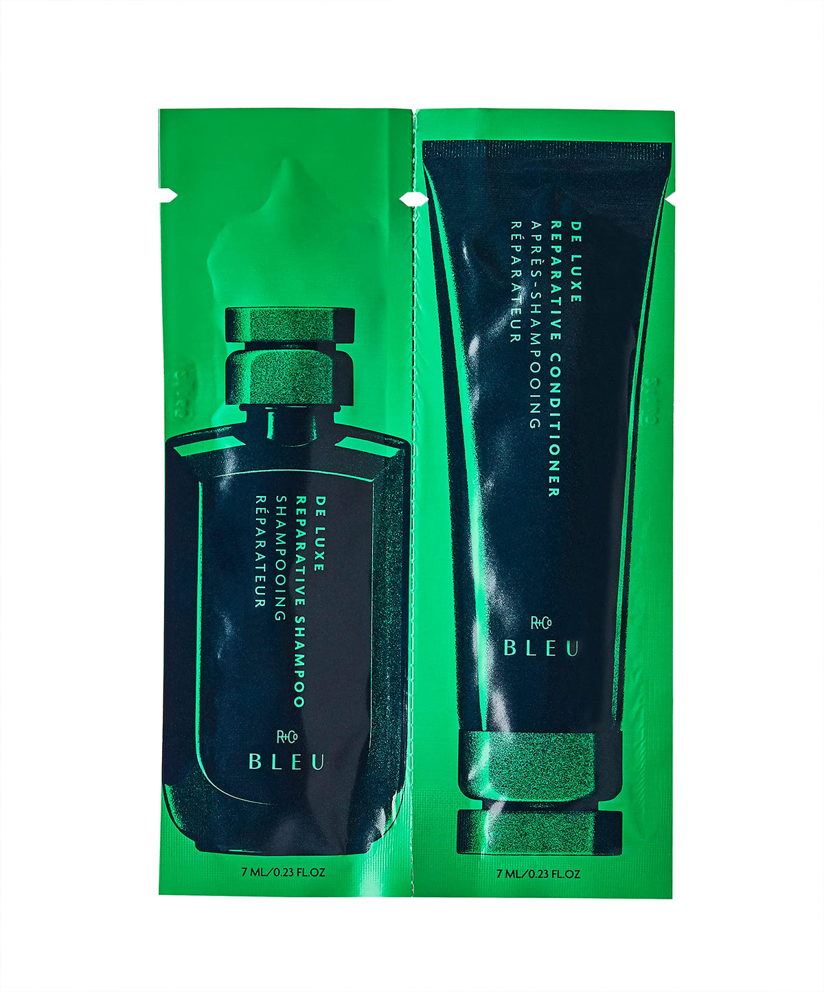Dark Slate Gray R+Co BLEU DE LUXE Reparative Shampoo + Conditioner Tandem Packette, 14ml
