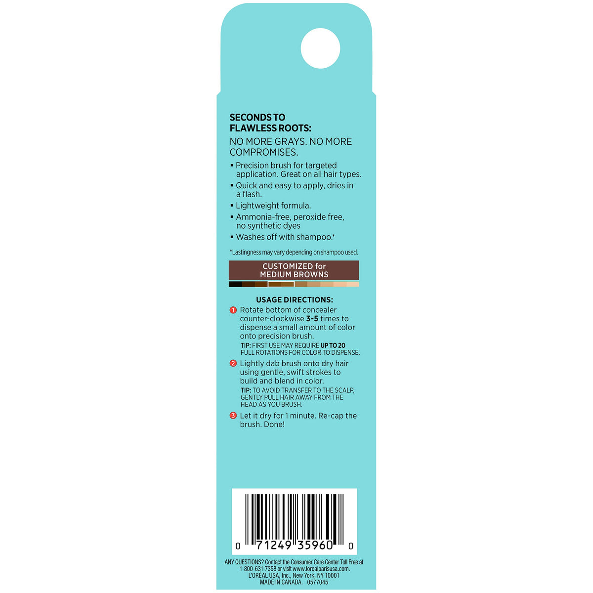 Sky Blue L'Oreal Paris Magic Root Precision Pen, Temporary Gray Hair Cover Up Concealer Brush with Washable Formula, Hair Concealer for Scattered Grays, 5 Medium Brown, 0.05 fl oz