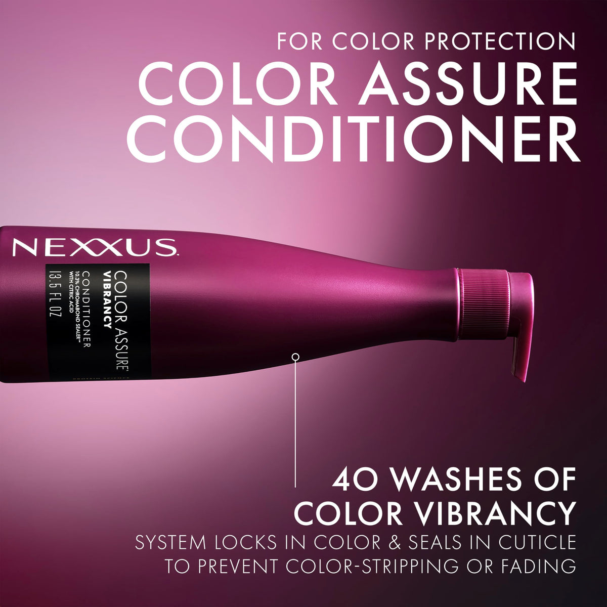 Black Nexxus COLOR ASSURE Conditioner for Vibrancy for Color Treated Hair Powered by CHROMABOND SEALER with Citric Acid 13.5 oz