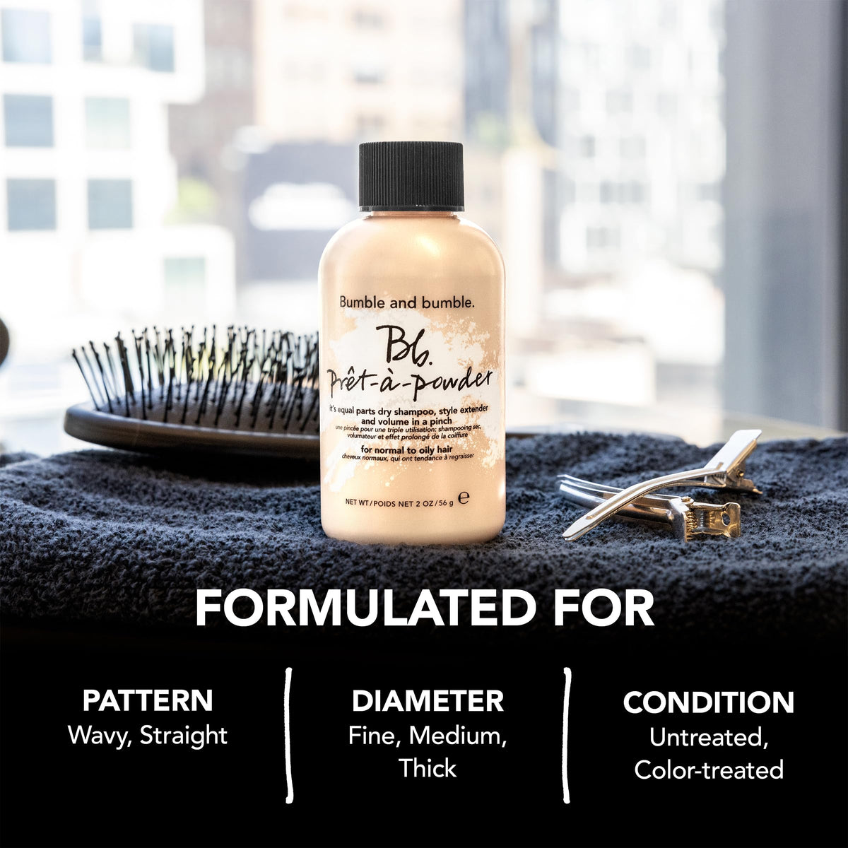 Black Bumble and bumble. Prêt-à-powder Dry Shampoo Powder | Adds Volume, Texture + Absorbs Oil | Non-Aerosol | For All Wavy + Straight Hair Types