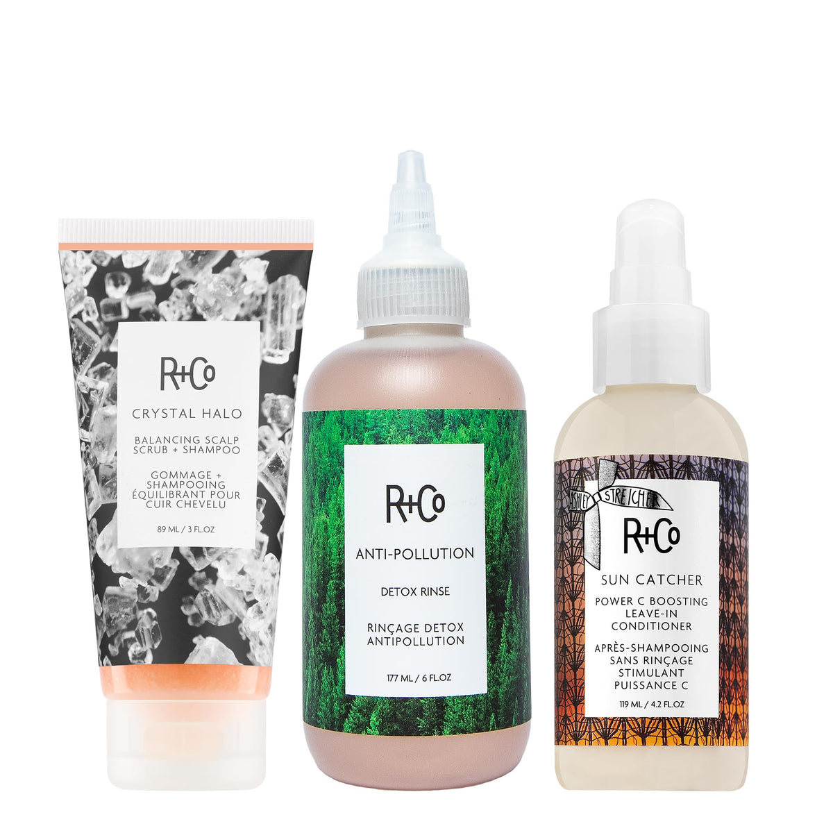 White Smoke R+Co CRYSTAL HALO Balancing Scalp Scrub + Shampoo 2 Pack