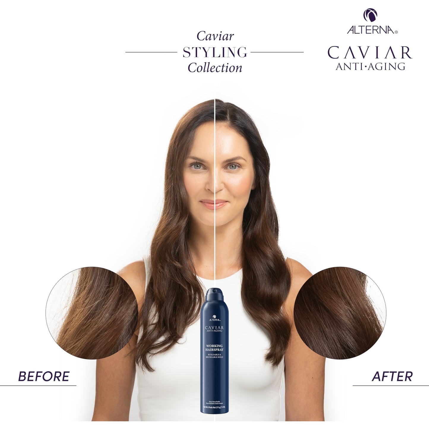 White Smoke Alterna Caviar Working Hairspray | Buildable, Brushable Hold | Helps Control Frizz & Adds Shine | Sulfate Free, 7.4 Fl Oz (Packaging May Vary)