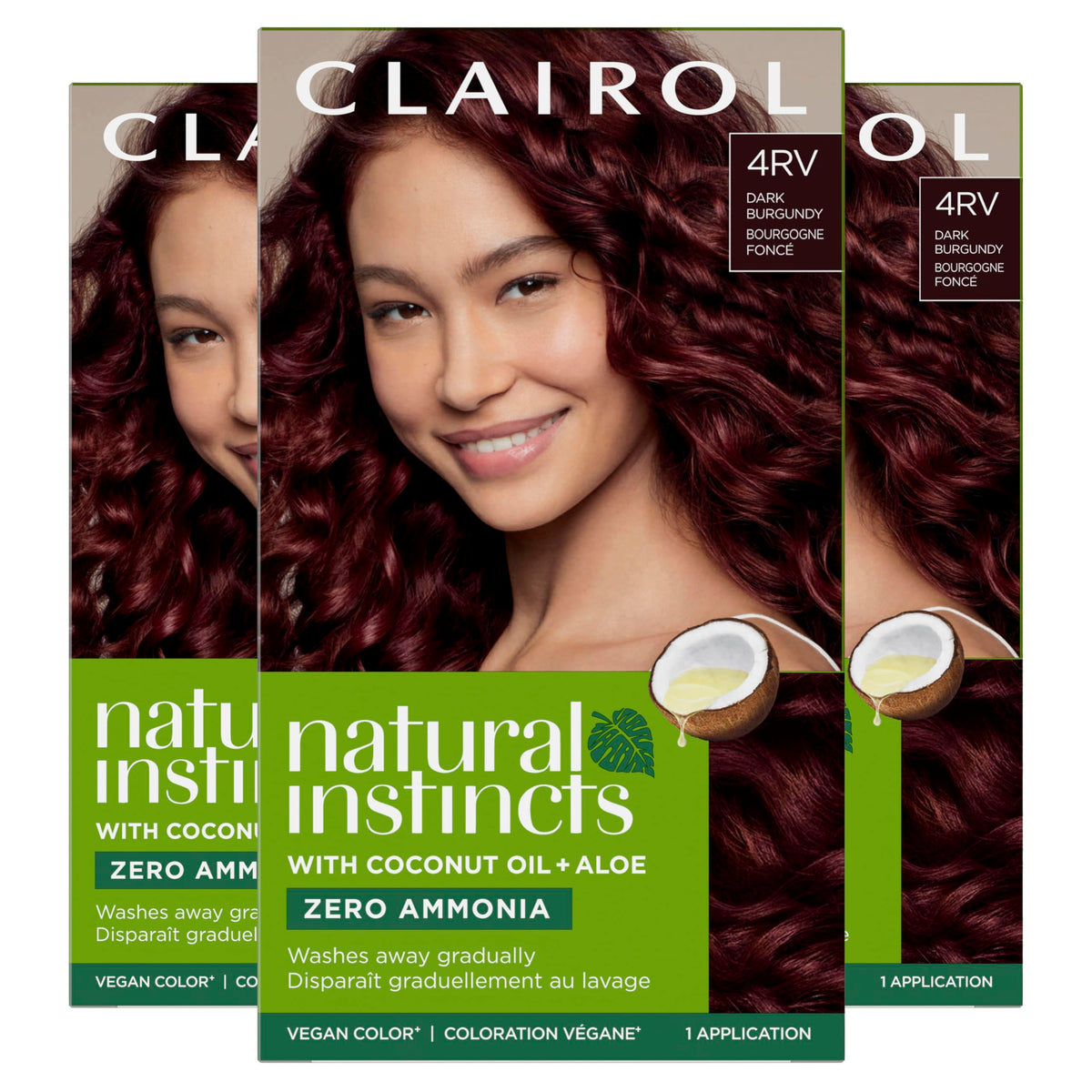 Black Clairol Natural Instincts Demi-Permanent Hair Dye, 4RV Dark Burgundy, 3 Pk