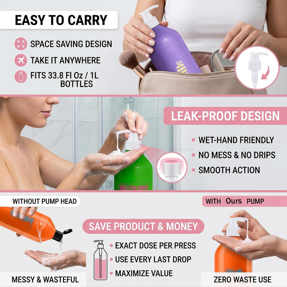 Lavender 2 Packs Shampoo/Conditioner Pump Compatible with Matrix 1 L/33.8 Fl Oz Bottles, Dispensing Liter Pump for Matrix Food for Soft Pumps Purple Bottles Liter Pumps Dispenser