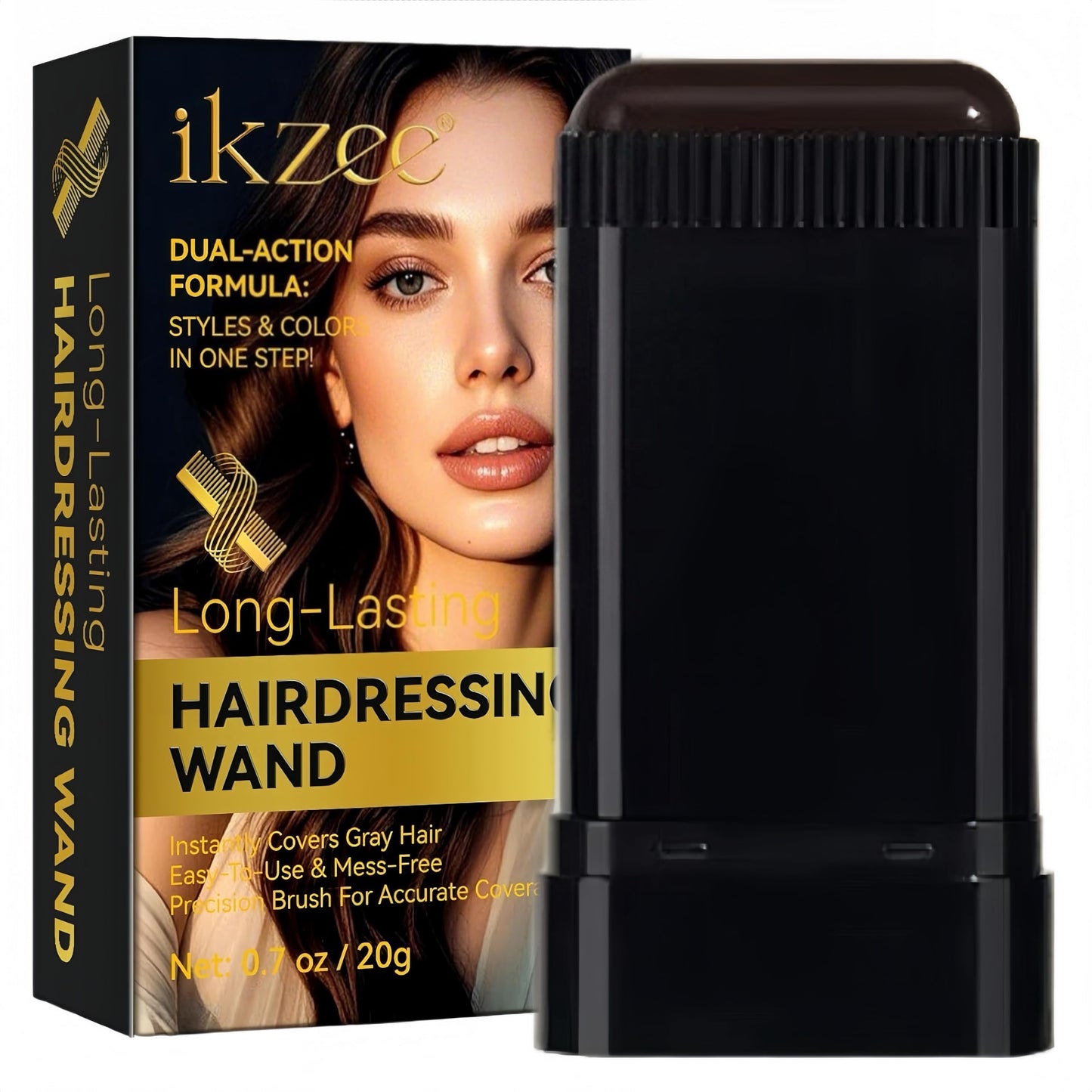 Black Temporary Hair Dye Comb for Gray Hair Coverage, Disposable Hair Color Stick with Precision Brush, Advanced Non-Irritating & Smudge-Proof Formula, Quick Root & Sideburn Touch-Up (dark brown)