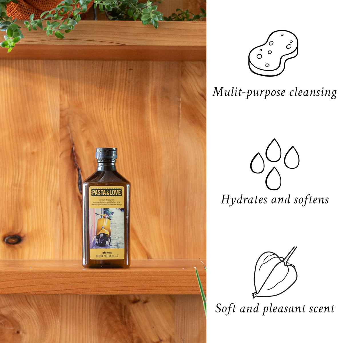White Smoke Davines Pasta & Love Hair Beard & Body Wash 3-In-1 Daily Hydrating Cleanser