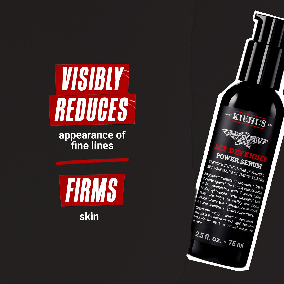 Black Kiehl's - Age Defender Face Serum - Anti-Aging Firming - 2.5 fl oz