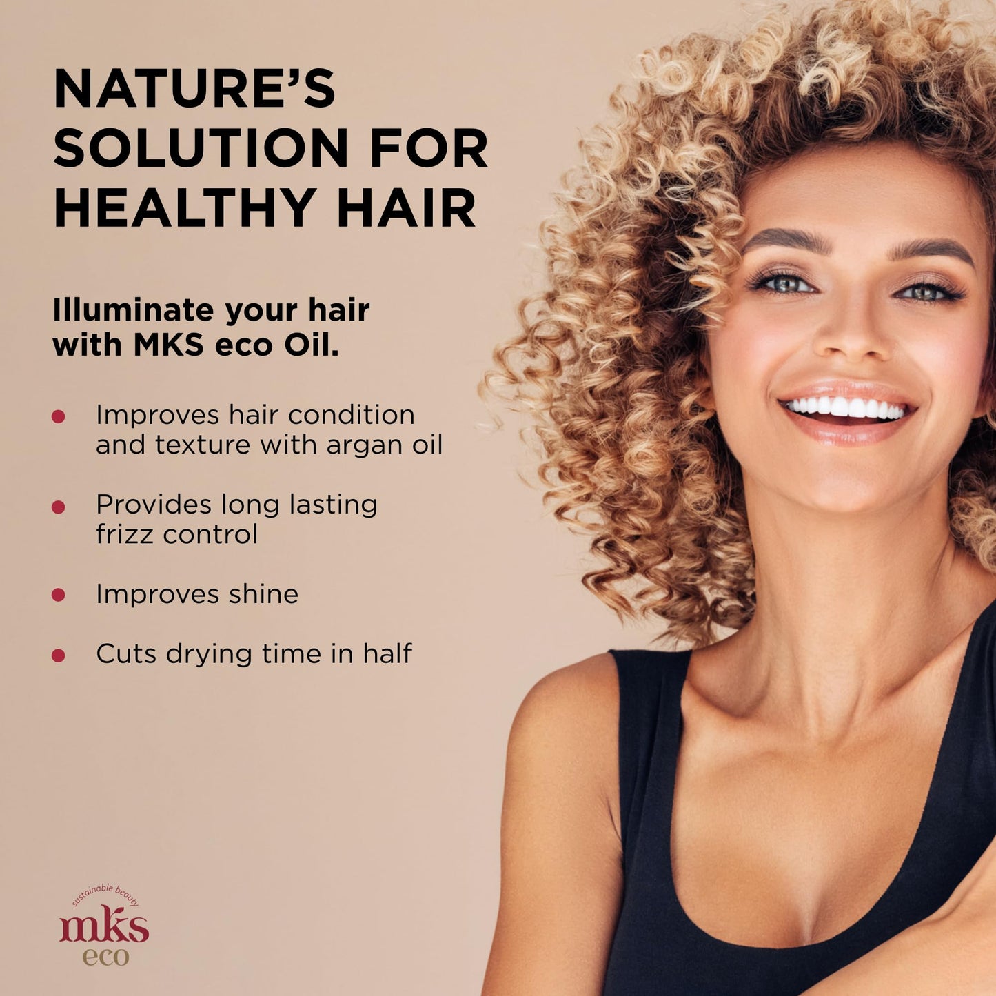 Tan MKS eco Oil, Original - 2 fl oz - Hair Styling Elixir - Moroccan Argan Oil, Hemp Seed Oil - Moisturize & Nourish Hair, Control Frizz, Increase Smoothness - Vegan & Cruelty Free