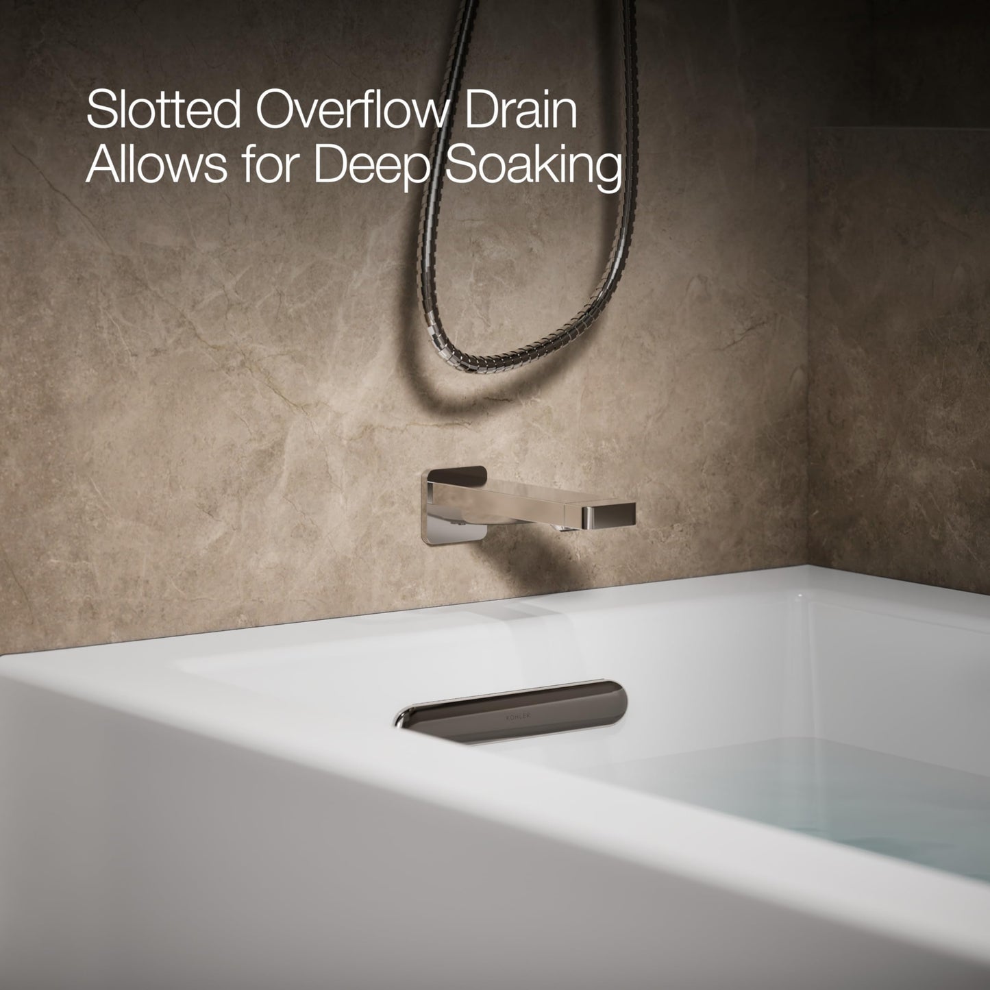 Dark Gray Kohler K-20202-LA Underscore 60" Soaking Bathtub for Three Wall Alcove Installation with Left Drain and 68 Gallon Water Capacity - White