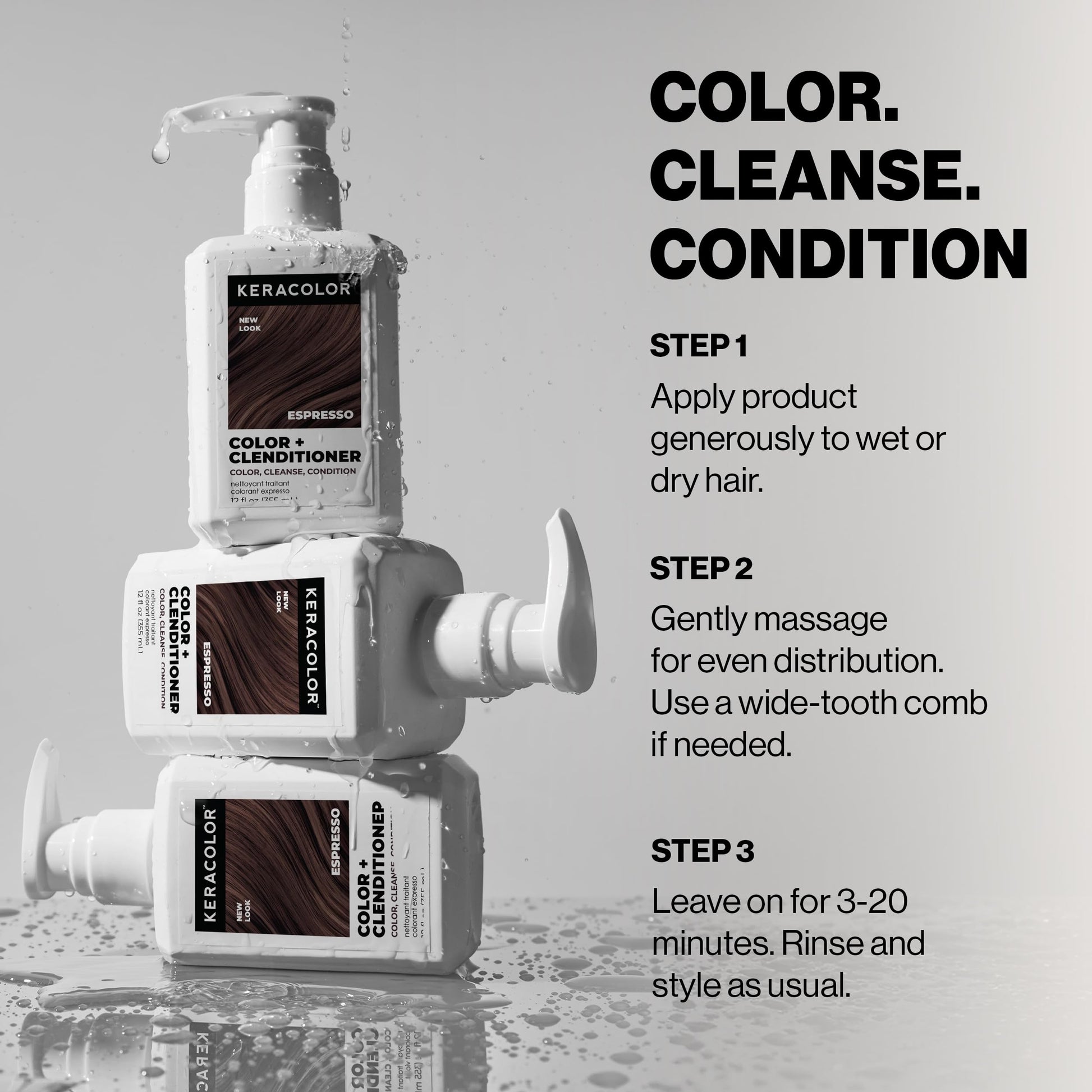 Gray Keracolor Color + Clenditioner 3-in-1 Color-Depositing Conditioner, Gently Cleanses & Conditions, Semi-Permanent Espresso Hair Color, 12 Fl Oz