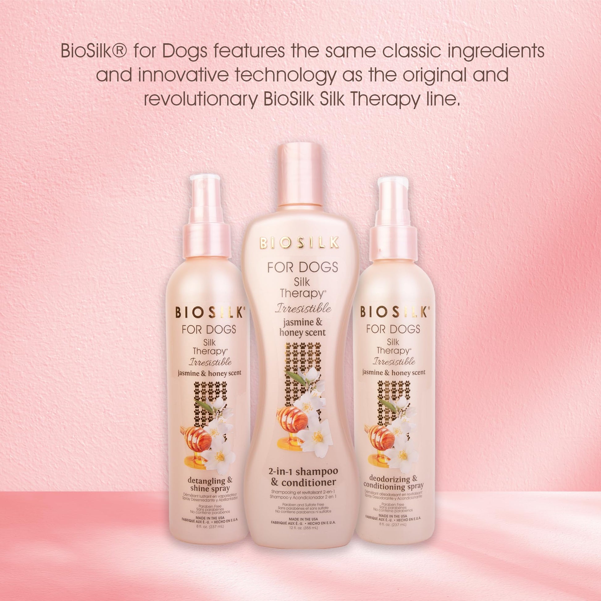 Misty Rose BioSilk for Dogs Silk Therapy Irresistible 2-in-1 Shampoo and Conditioner, Jasmine and Honey Scent, Hydrolyzed Silk Proteins, Paraben Free, pH Balanced for Dogs, Safe 8 Weeks+, 12 fl oz