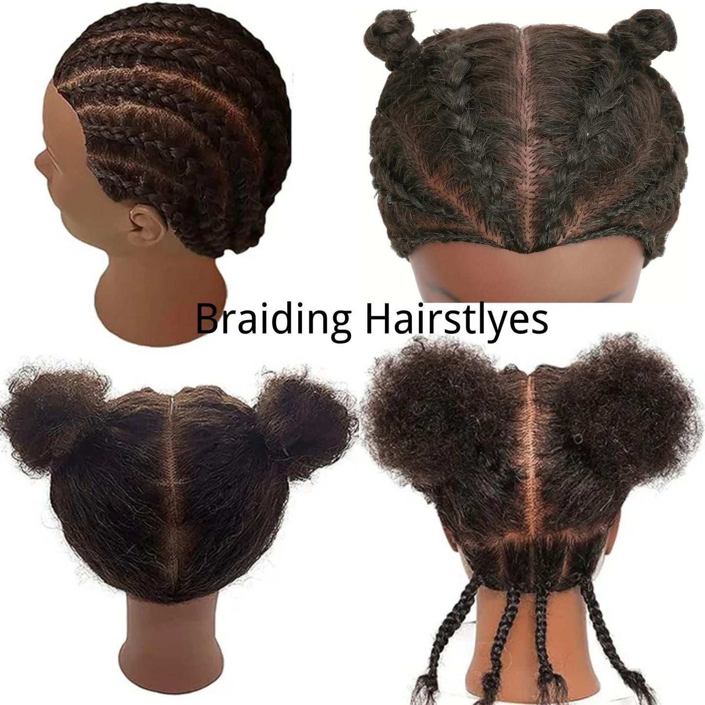 White Smoke Afro Curly Hair Mannequin Head for Braiding Practice, 8" Real Human Hair Mannequin Head for Cosmetology Students Mannequin Doll Head for Hair Styling Kids