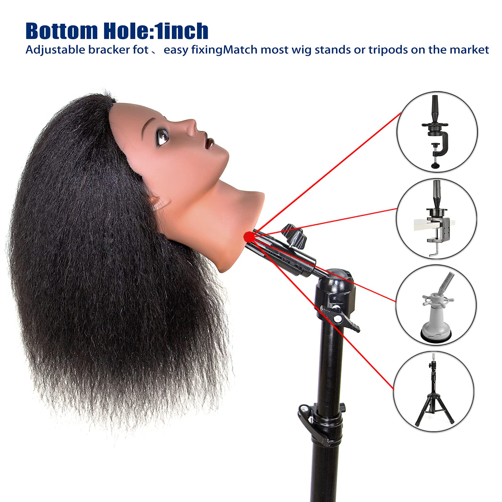 White Smoke JMHAIR Mannequins Head 16" 100% Real Hair For Manual Braiding Styling Practice Hairdresser School Manikin Head Curling Dyeing Hairdresser Cosmetology Doll Head Training Head- Female Black